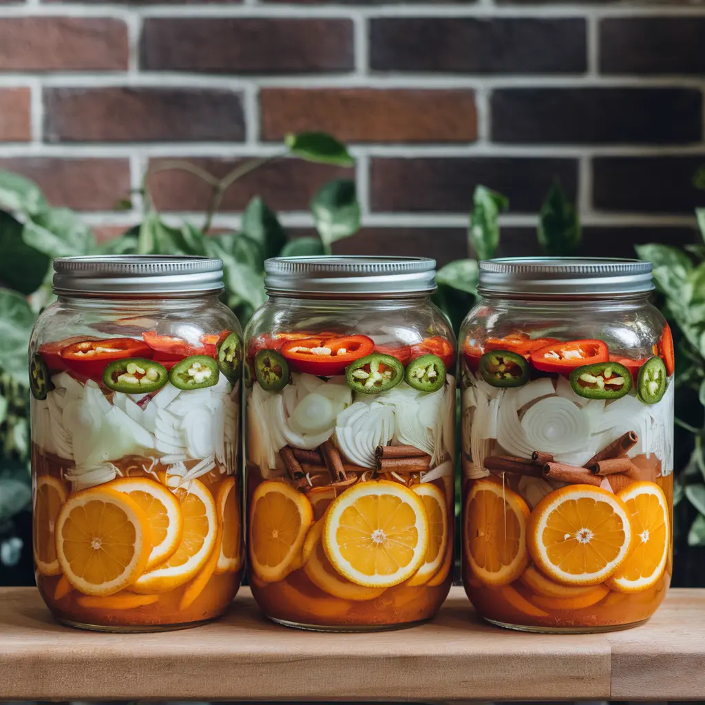 Jars filled with the ingredients to make fire cider